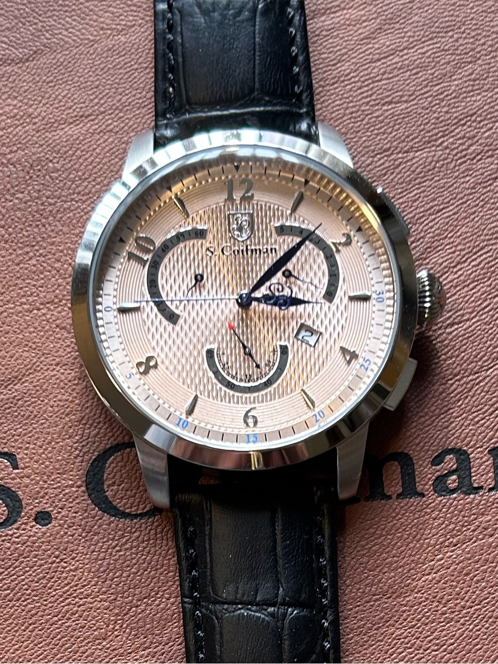S Coifman SC0229 Watch With 45mm Light Pink Face & Black Leather Band